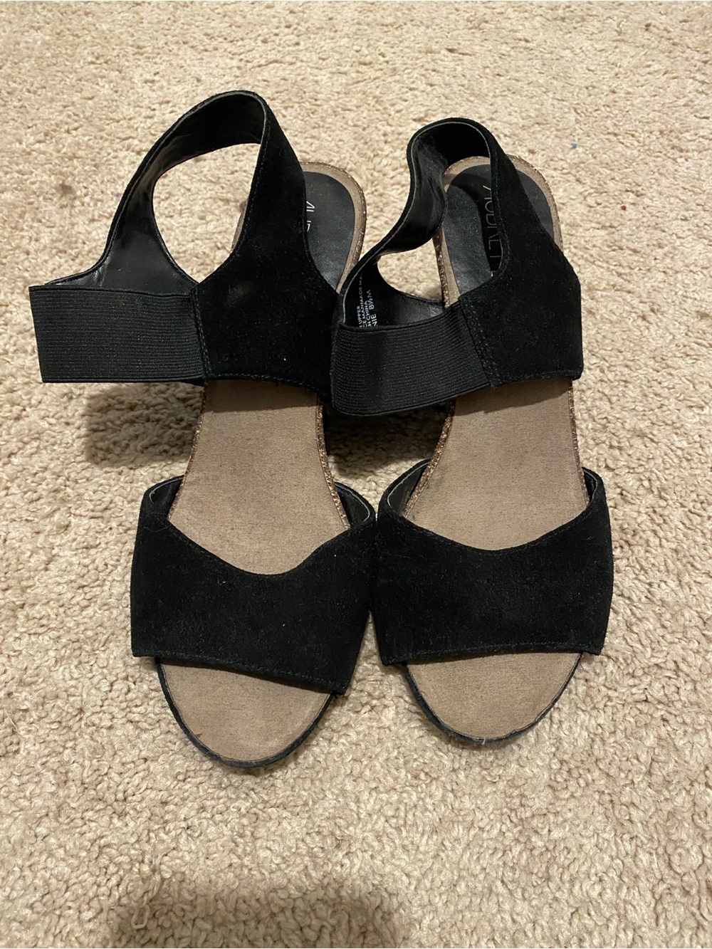 Black Suede Wedge Sandals with Elastic Ankle Strap